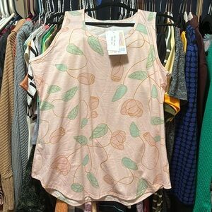 LuLaRoe Rose Print Tank Top - Blush/Green